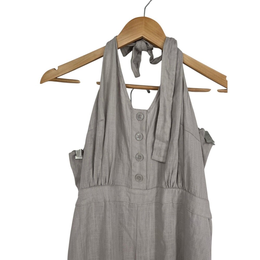 Avec Les Filles Halter Neck Jumpsuit Women's Size Large Mineral Gray Linen Blend - Picture 3 of 7